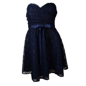 Marina Women Belted Lace Sweetheart Strapless Dress Navy Size 8